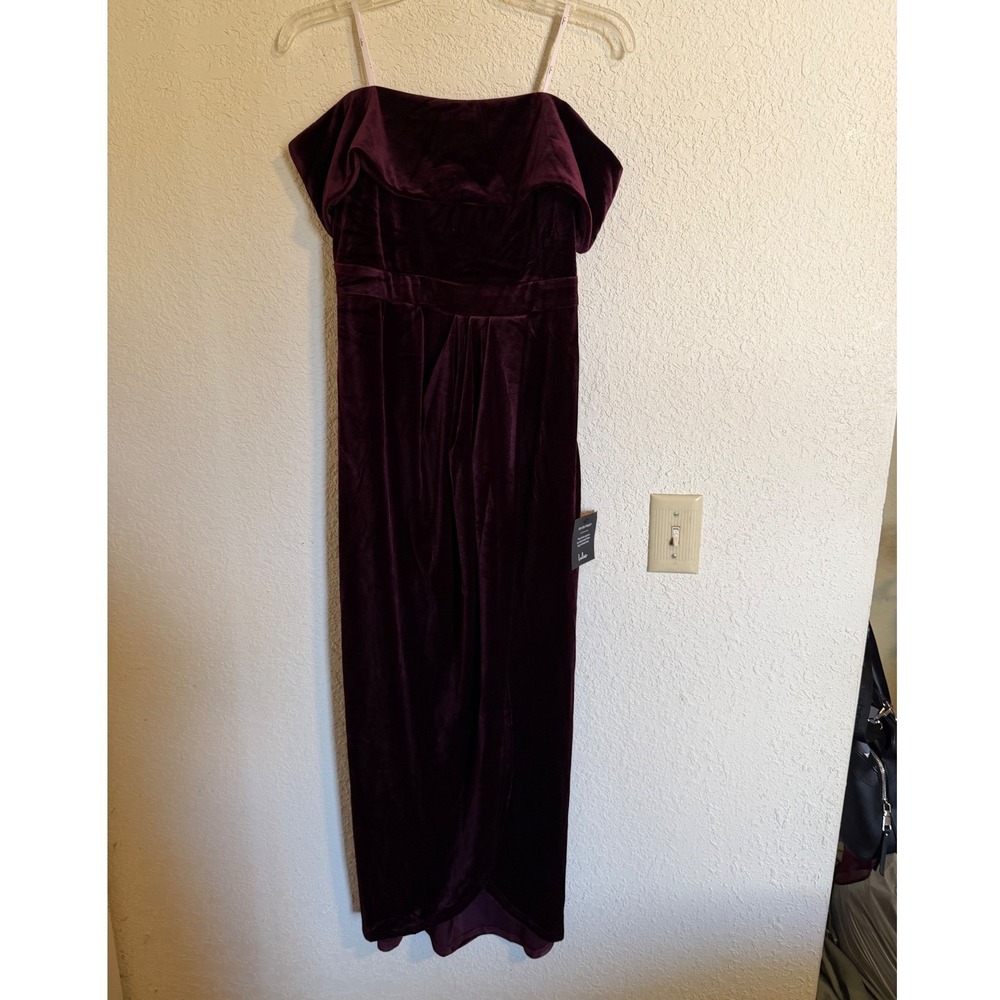 Lulus I'm Enchanted Off-The-Shoulder Burgundy Velvet Maxi Dress Lg Glam Lux